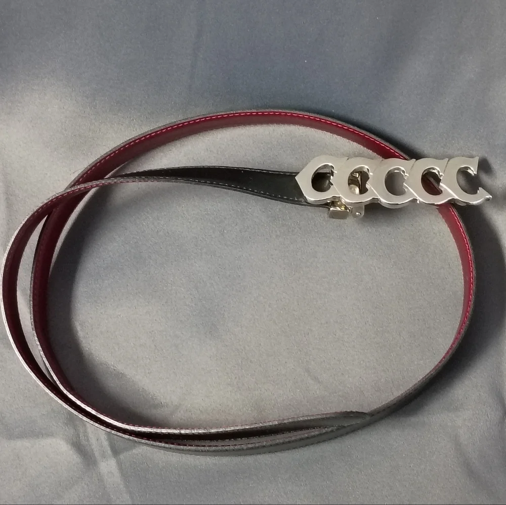 ❤️CARTIER PARIS SILVER BUCKLE WITH BLACK & BURGUNDY REVERSIBLE BELT 31-33.5 - Picture 1 of 9